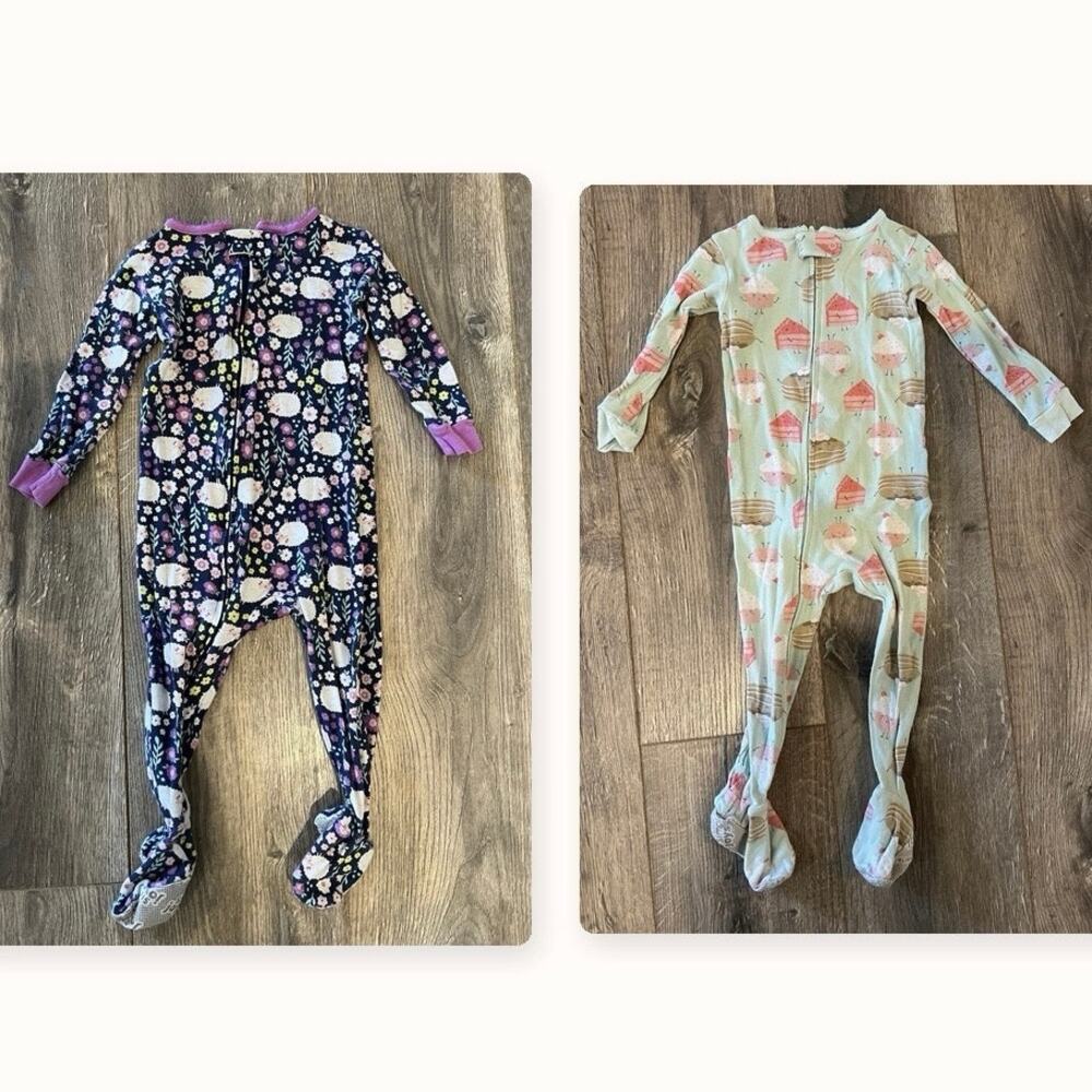 Baby Girl 18M Footed Pajamas Bundle 2 Zip Sleepers Sheep Floral & Sweets